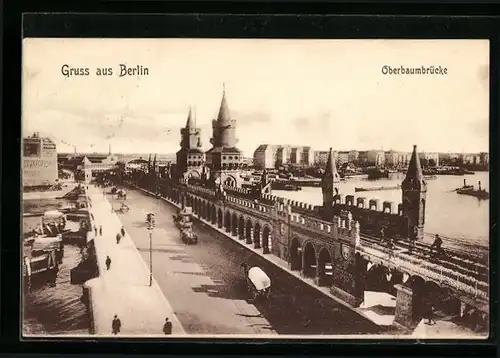 AK Berlin-Friedrichshain, Flusspartie unter der Oberbaumbrücke