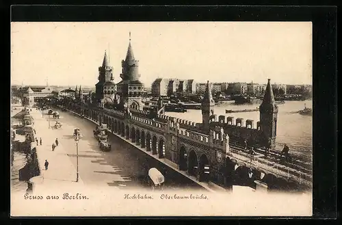 AK Berlin-Friedrichshain, Hochbahn, Oberbaumbrücke