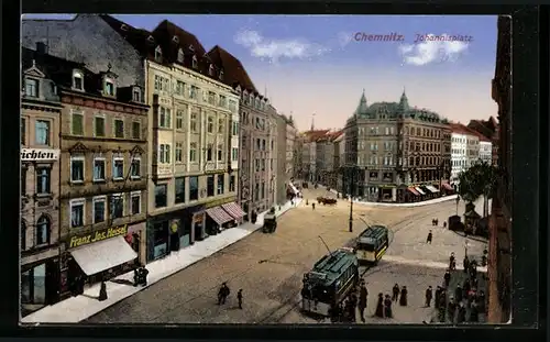 AK Chemnitz, Johannisplatz mit Strassenbahnen