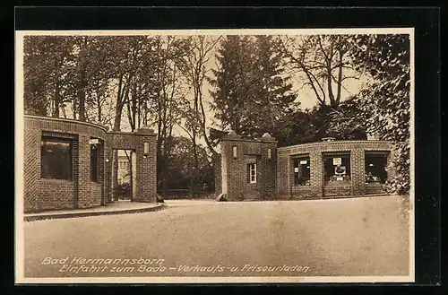 AK Bad Driburg, Hotel Bad Hermannsborn, Einfahrt zum Bade-Verkaufs- & Friseurladen