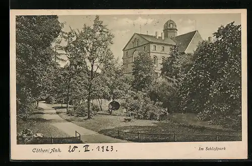 AK Cöthen /Anh., Partie im Schlosspark