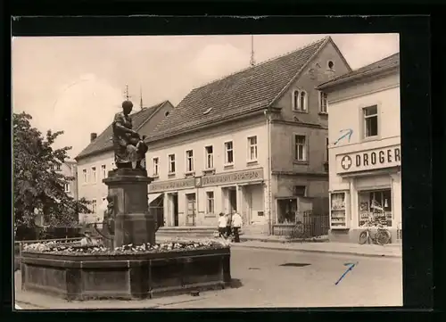 AK Kreischa /Kr. Freital, Drogeriegeschäft am Gänselieselbrunnen