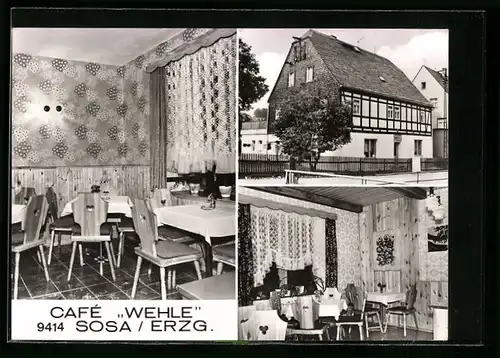 AK Sosa /Erzgeb., Cafe Wehle, Innenansicht