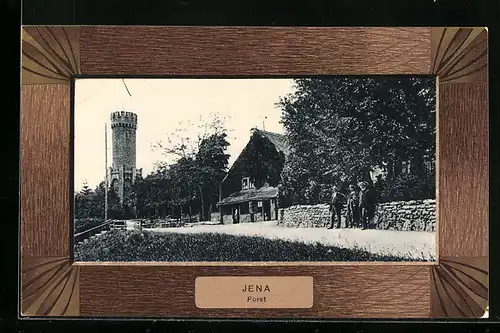 AK Jena, Gasthaus Forst mit Passanten