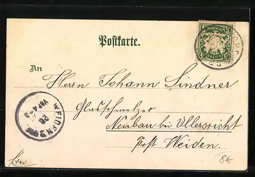 Lithographie München, Justiz-Palast, Wappen