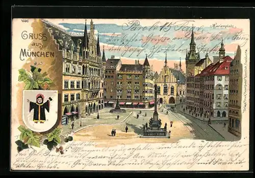 Lithographie München, Marienplatz, Wappen