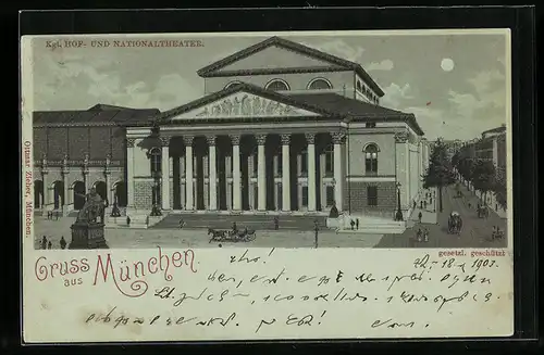 Mondschein-Lithographie München, Kgl. Hof- und Nationaltheater
