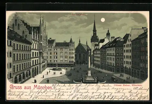 Mondschein-Lithographie München, Marienplatz