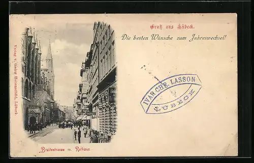 AK Lübeck, Breitestrasse mit Rathaus