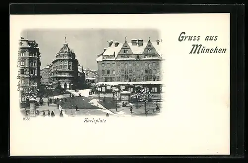 AK München, Karlsplatz im Winter