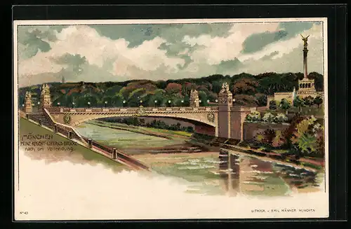 Lithographie München, Prinz-Regent-Luitpold-Brücke nach der Vollendung