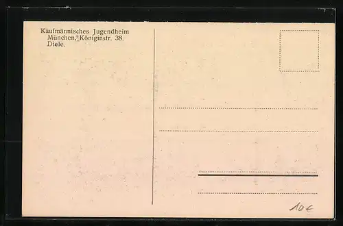 AK München-Schwabing, Kaufmännisches Jugendheim, Blick in die Diele, Königinstr. 38