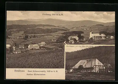 AK Breitnau / bad. Schwarzwald, Gasthaus zum Kreuz, Gesamtansicht mit Feldberg