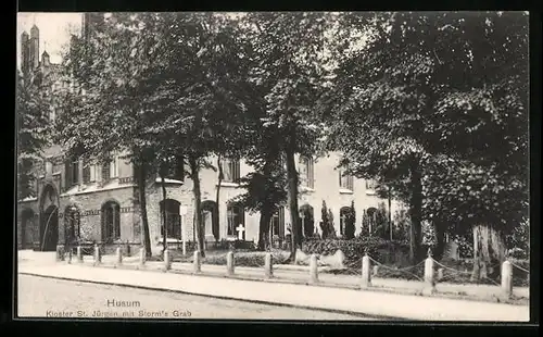 AK Husum, Kloster St. Jürgen mit Storm's Grab