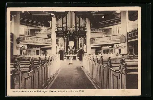 AK Rellingen, Innenansicht der Rellinger Kirche mit Orgel