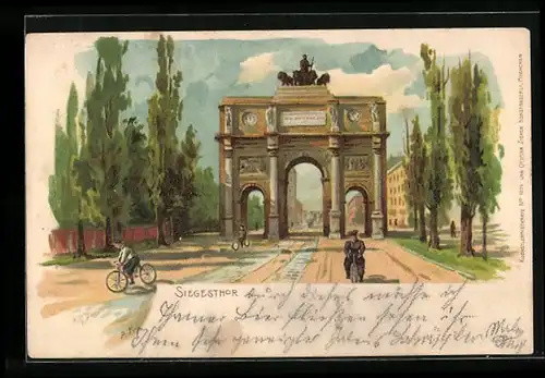 Lithographie München, Blick durch das Siegesthor