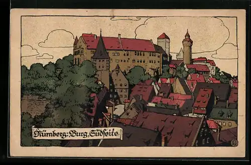 Steindruck-AK Nürnberg, Burg, Südseite