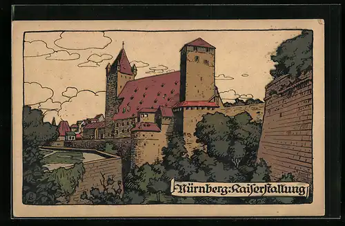 Steindruck-AK Nürnberg, Blick zu den Kaiserstallungen