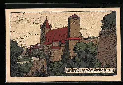 Steindruck-AK Nürnberg, Blick zu den Kaiserstallungen