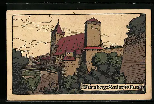 Steindruck-AK Nürnberg, Blick zu den Kaiserstallungen