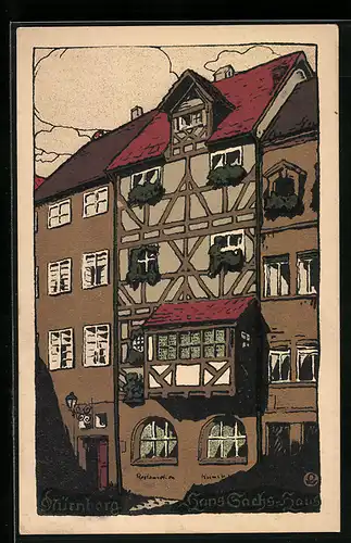 Steindruck-AK Nürnberg, Hans Sachs Haus