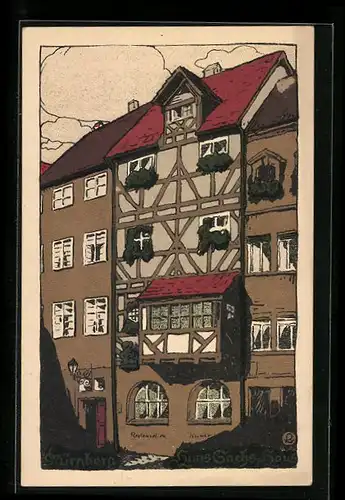 Steindruck-AK Nürnberg, Blick zum Hans-Sachs-Haus