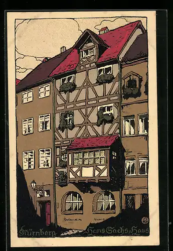 Steindruck-AK Nürnberg, Hans Sachs Haus