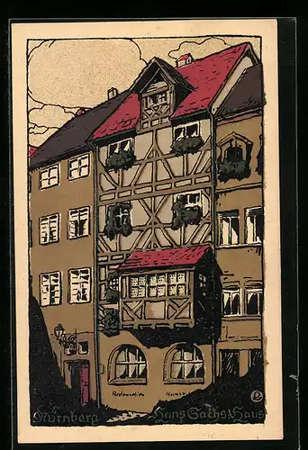 Steindruck-AK Nürnberg, Hans Sachs Haus