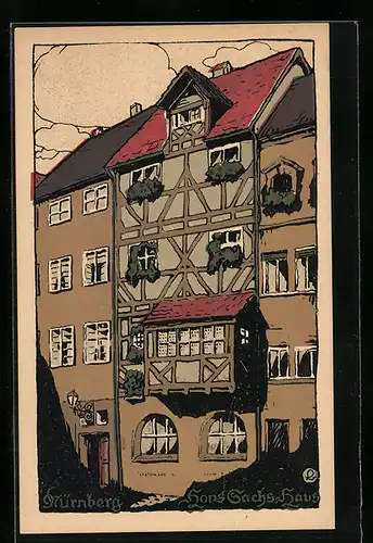 Steindruck-AK Nürnberg, Hans Sachs Haus