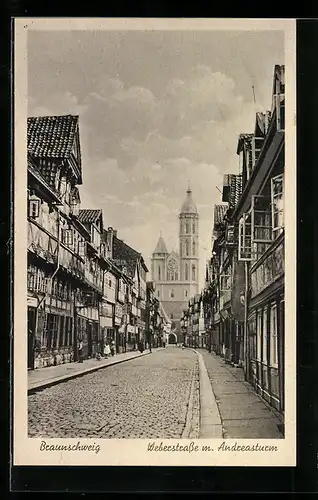 AK Braunschweig, Blick i die Weberstrasse mit dem Andreasturm