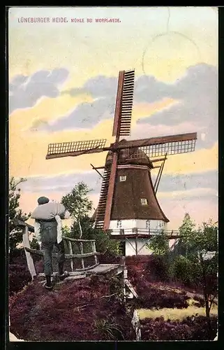 AK Worpswede, Ortspartie mit Windmühle