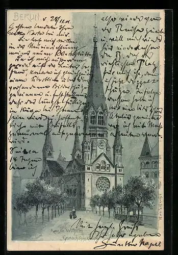 Lithographie Berlin-Charlottenburg, Kaiser Wilhelm Gedächtniskirche