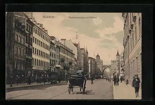 AK München, Neuhauserstrasse mit Karlstor