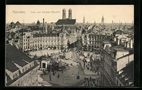 AK München, Total mit Karlstor-Rondell, Strassenbahn
