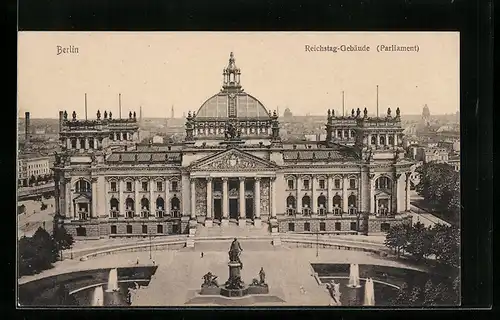 AK Berlin-Tiergarten, Reichstags-Gebäude mit Denkmal