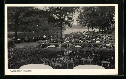 AK Berlin-Wannsee, Gaststätte Moorlake A. Braumann, Garten mit Wasserblick