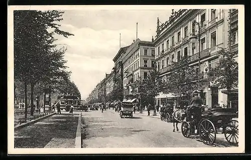 AK Berlin, Unter den Linden, mit Kutsche und Bus