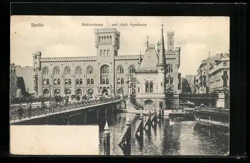 AK Berlin, Mühlendamm mit städtischer Sparkasse