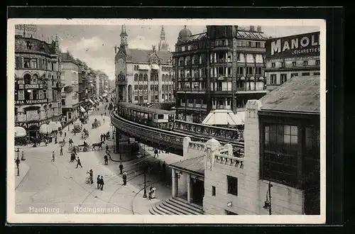 AK Hamburg, Rödingsmarkt mit Hochbahn