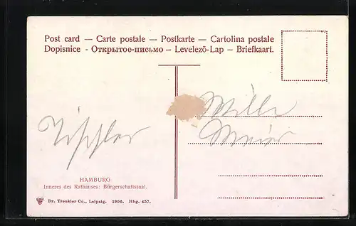 AK Hamburg, Inneres des Rathauses, Bürgerschaftssaal