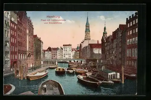 AK Alt-Hamburg, Fleet mit Reimersbrücke und Nikolaikirche