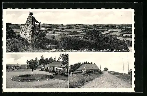 AK Ascheffel /Hüttener Berge, Aschberg-Gaststätte, Bismarckdenkmal, Ortspartie