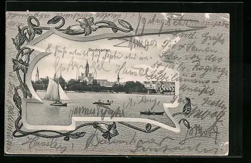 AK Konstanz, Stadtgarten mit Ruder- und Segelpartien