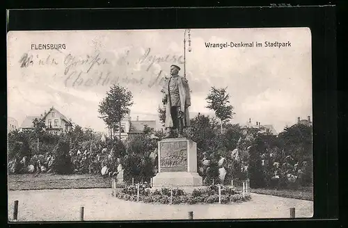 AK Flensburg, Wrangel-Denkmal im Stadtpark