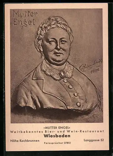 AK Wiesbaden, Bier- und Wein-Restaurant Mutter Engel, Langgasse 52