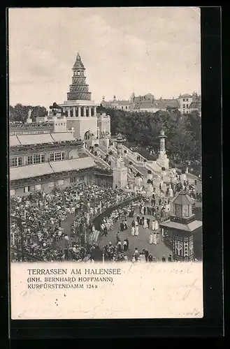 AK Berlin-Halensee, Terrassen am Halensee, Inh. Bernhard Hoffmann, Kurfürstendamm 124a