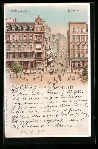 Lithographie Berlin, Cafe Bauer und Kranzler, Unter den Linden