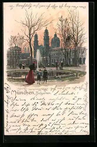 Künstler-AK München, Hofgarten mit Springbrunnen