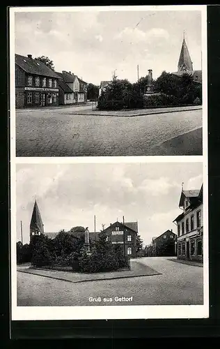 AK Gettorf, Strassenpartien mit Kirchenblick