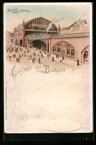 Lithographie Berlin, Bahnhof Friedrichstrasse